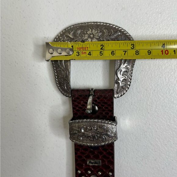 Ariat Burgundy Leather Purple Rhinestone Silver Buckle Handcrafted Belt Women 26 main image 9